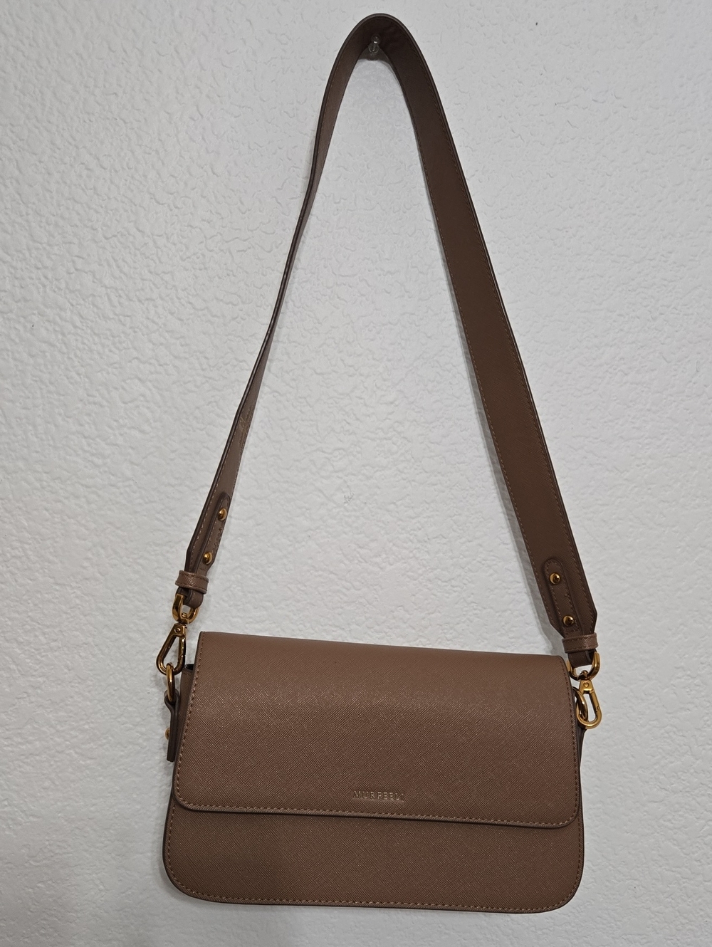 Structured Taupe Crossbody Shoulder Bag with Gold Hardware